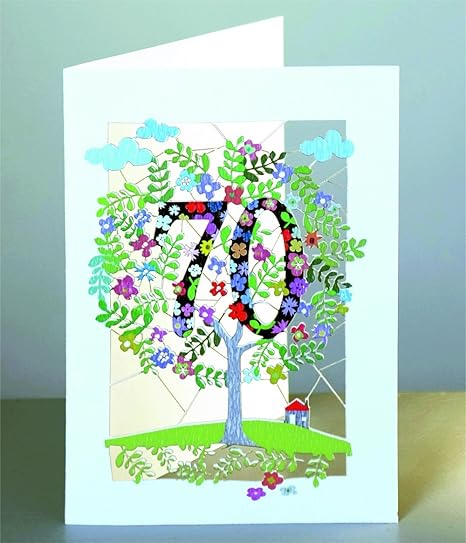 70 Geburtstag Laser Cut Karte 3D Geburtstagskarte Blumen Lebensbaum