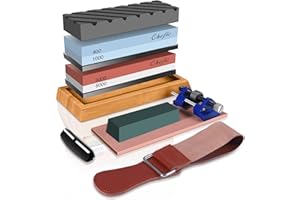 Sharpening Stone Set, Chefic Premium Whetstone 400/1000 & 3000/8000 Grit Waterstone Kit​, Knife Sharpener Stone with Non-Slip