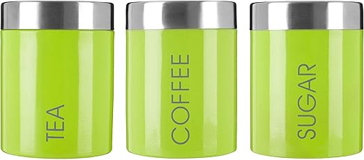 multi coloured tea coffee sugar canisters