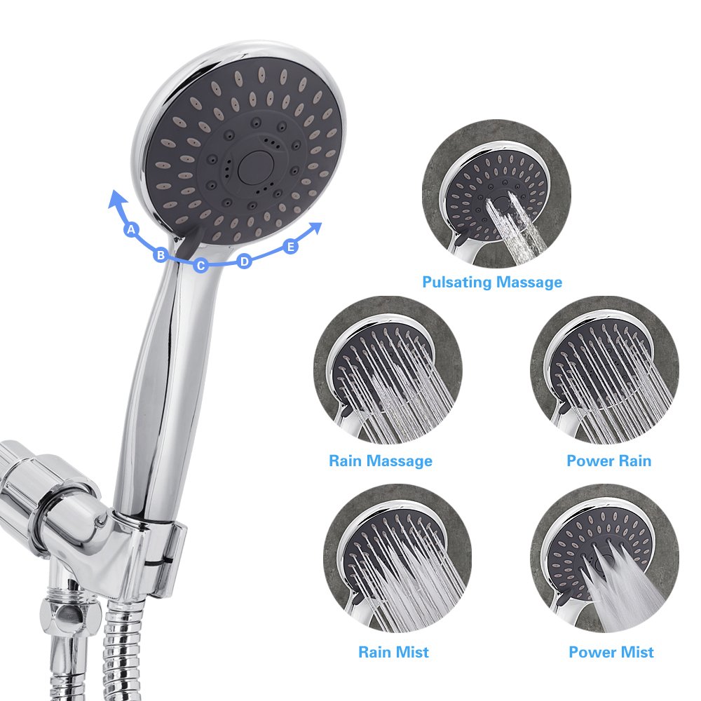 Briout Handheld Shower Head High Pressure 5 Spray Settings Massage Spa