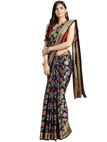 Poly Silk Navy Blue Woven Womens Saree