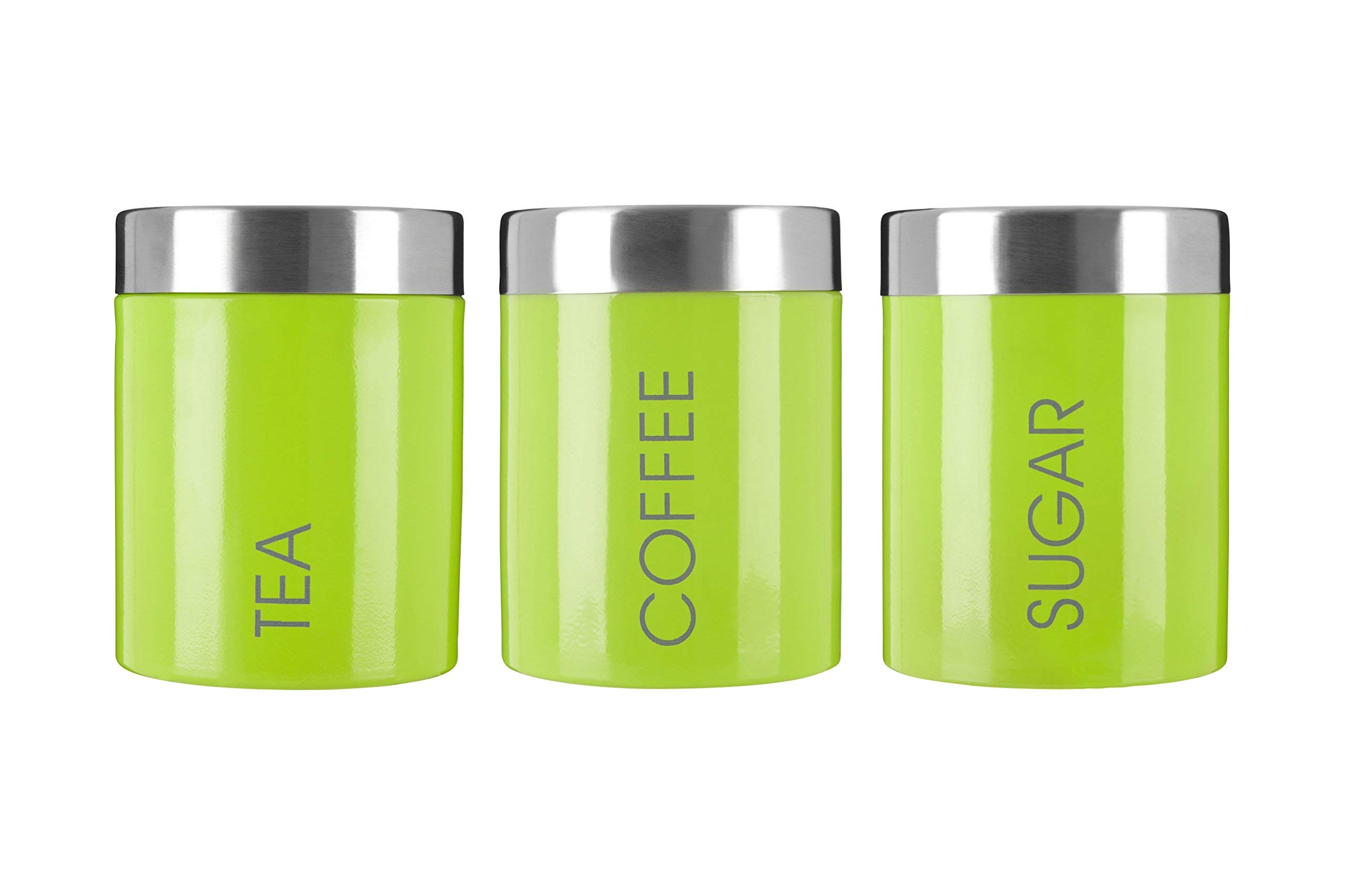 Premier Housewares 507814 Liberty Tea Coffee and Sugar Canisters - Set of 3, Lime Green 9 x 9 x 13 cm