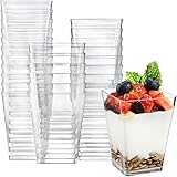 Eupako 50 Pack 5 oz Square Clear Plastic Dessert Cups Small Clear Plastic Tumbler Cups Great for Desserts, Appetizers, Puddin