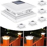 VOLISUN Solar Post Cap Lights,6Pack Outdoor Fence Post Cap Lights, White/Black Solar Powered Deck Lights for Dock Waterproof 