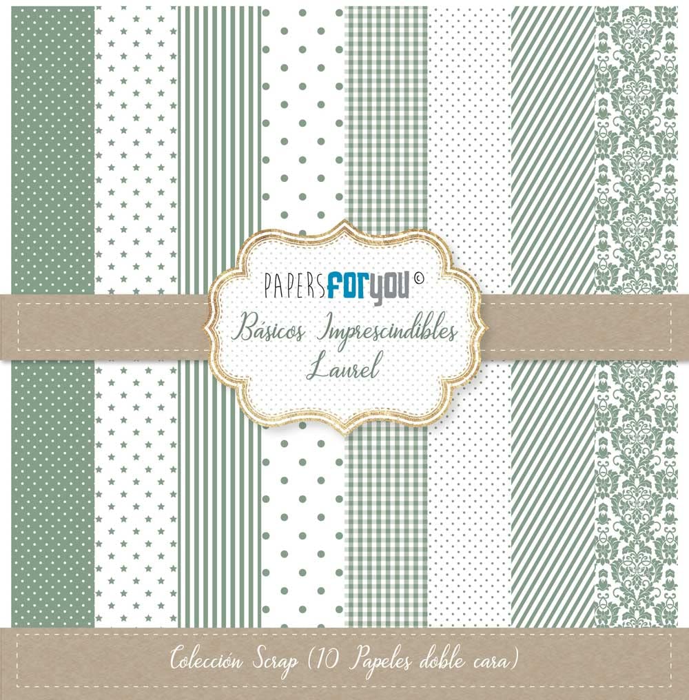 Papers for You - Scrapbooking Paper Kit Basics Essentials Laurel Collection | Includes 10 Double Sided Papers with Different Patterns | Size 30,48 x 30,48 cm (12" x 12")