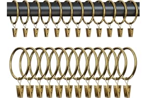 24 Pack Bronze Metal Curtain Rings with Clips,1.25 inch Inner Diameter Drapery Rings with Hooks，Suitable for 1" Curtain Rods