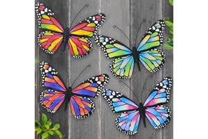 EOORAU Metal Butterfly Outdoor Wall Decor, 4 Pcs Butterflies Wall Hanging Sculpture Decorations for Outdoor, Yard Patio Fence Garden Decoration, Gift for Mom Friends