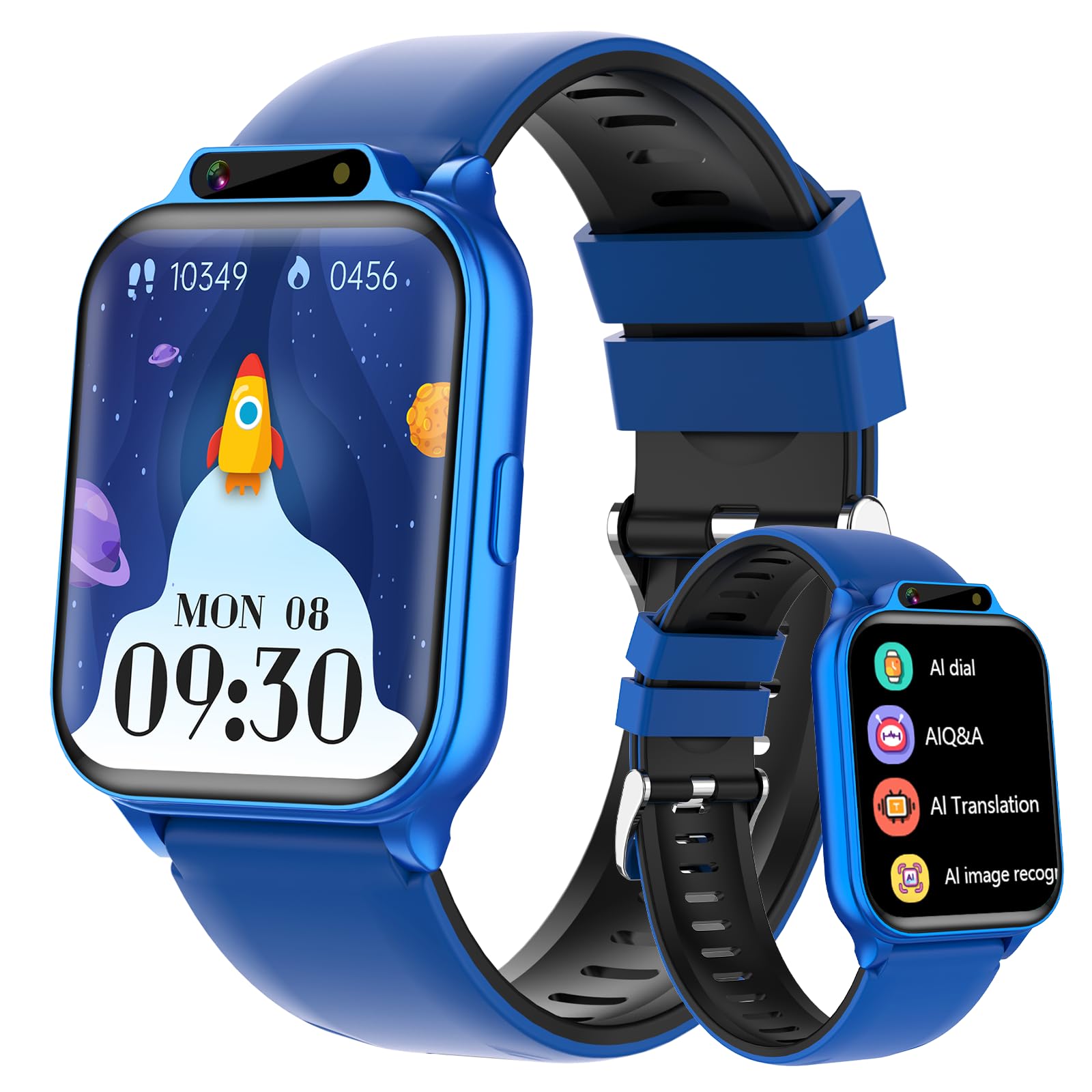 Photo 1 of 1.85" Kids Watch, AI(Translation/Q&A/Watch Face/Image Recognition)Smartwatches with Heart Rate,Sleep Monitor,Video Music Pedometer,NO APP/Phone, Gifts for 3-12 Years old Boys Girls(Built-in AI, Blue)