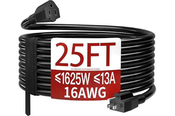 Skrizcable 16/3 25 FT Outdoor Extension Cord Waterproof, Weatherproof & Flame Retardant Black 3 Prong Power Cord Outside for 