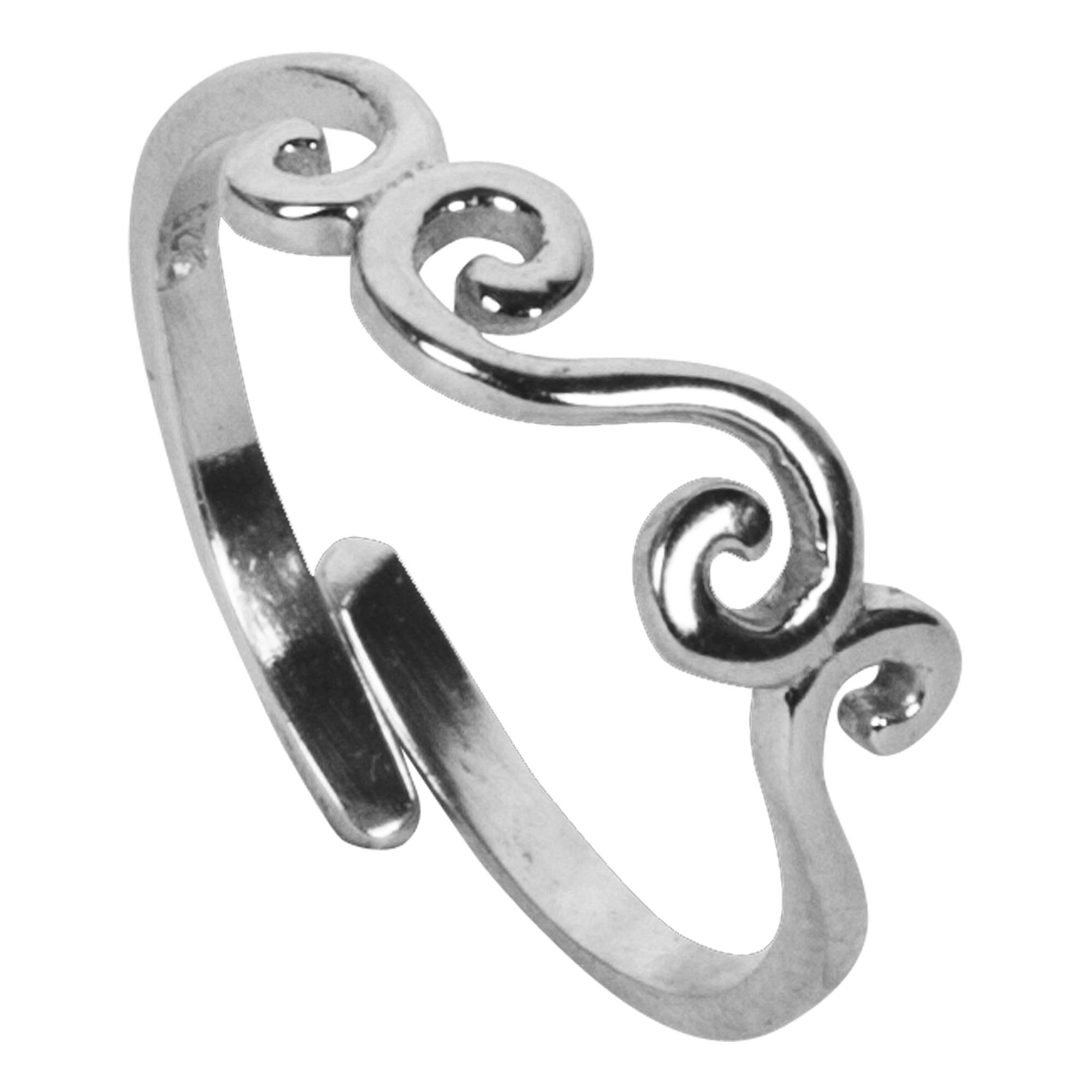 Mnshaa Ring 925 Sterling Silver Rhodium Plated Twirl Curl Design Open Adjustable Finger Toe Ring Knuckle Joint Cuff Thumb Band for Women Girls Beach Jewellery in Gift Box for Anniversary Birthday