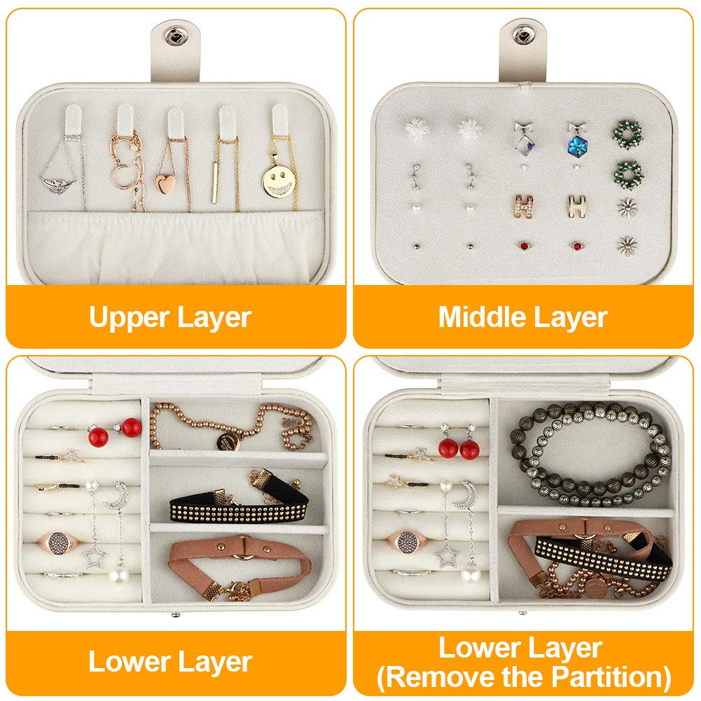 SENWOW Jewellery Box for Women, Jewellery Organizer Storage Case for Rings Earrings Necklace Bracelets Glitter White, Best Gift for Lady Girlfriend Mother