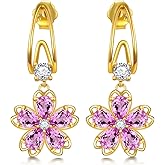 Trendy Earrings for Women s925 Sterling Silver Flower Stud Earrings with Pink CZ Jewelry Anniversary Christmas Birthday Gifts