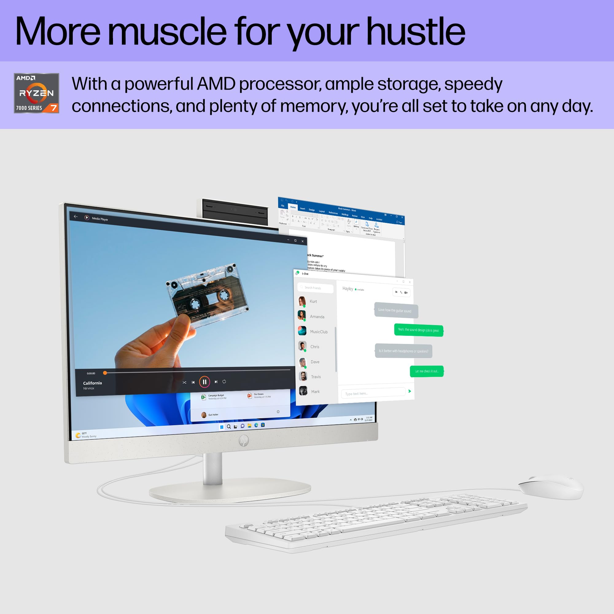 HP 24 inch All-in-One Desktop PC, FHD Display, AMD Ryzen 7 7730U, 16 GB RAM, 512 GB SSD, AMD Radeon Graphics, Windows 11 Home, 24-cr0032 (2024)