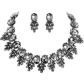 EVER FAITH Costume Crystal Marquise Statement Jewelry Set, Vintage Oval Rhinestone Choker Pendant Necklace Earrings Set for Women