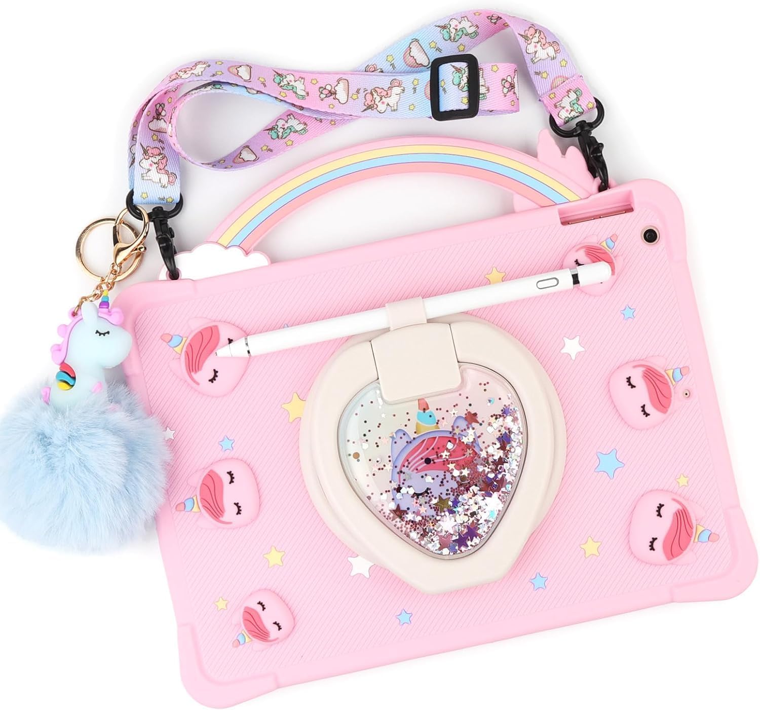 Photo 1 of [Super Cute Rainbow Unicorn Case] Kids Case for iPad 10.2 Inch 2021/2020 9th/8th Generation & 2019 iPad 7th Generation Case Cover for Kids Girls with Hand Strap and 360° Rotating Stand - Pink