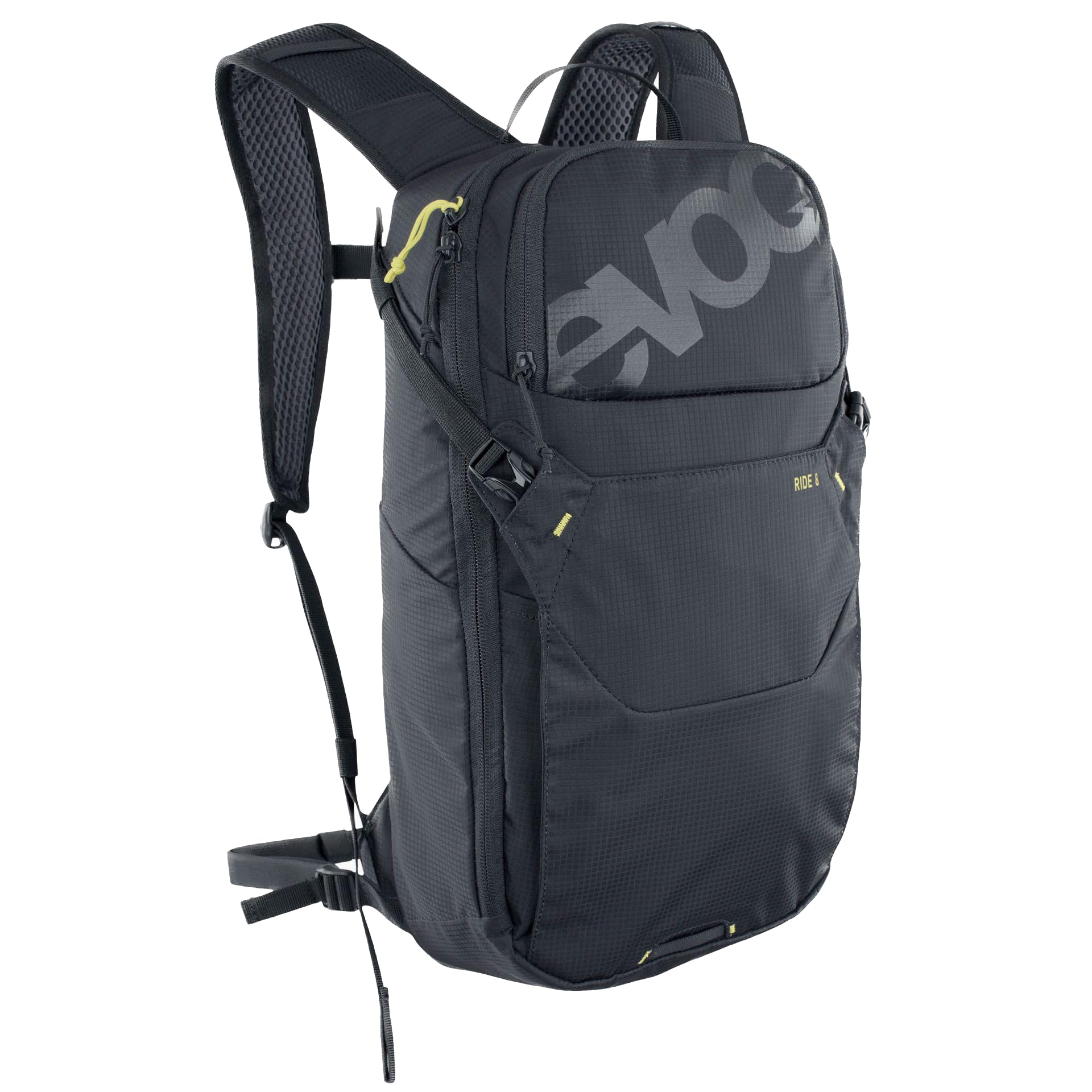 EVOC RIDE 8 Bike backpack for trails and other activities (clever pocket management, ventilated with AIR-PAD back padding), Black