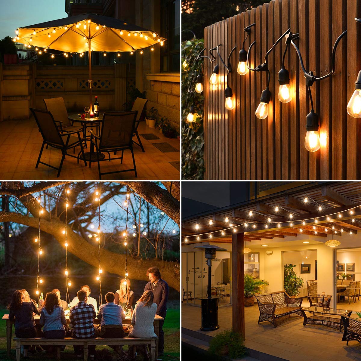 ECOWHO Outdoor String Lights, Waterproof LED Patio String Lights Hanging E26 Sockets UL Listed for Yard Bistro Pergola Wedding Gathering Party Garden (52ft Outdoor Patio Lights)