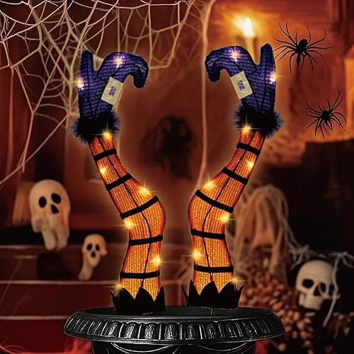 SANHSEHOME Halloween Lighted Witch Legs with Stakes, 22" Light Up Witch Feet with Timer & 8 Lighting Modes, Battery Operated Witch Decor for Indoor Outdoor Porch Planter Garden Decor(17" Leg+5" Stake)