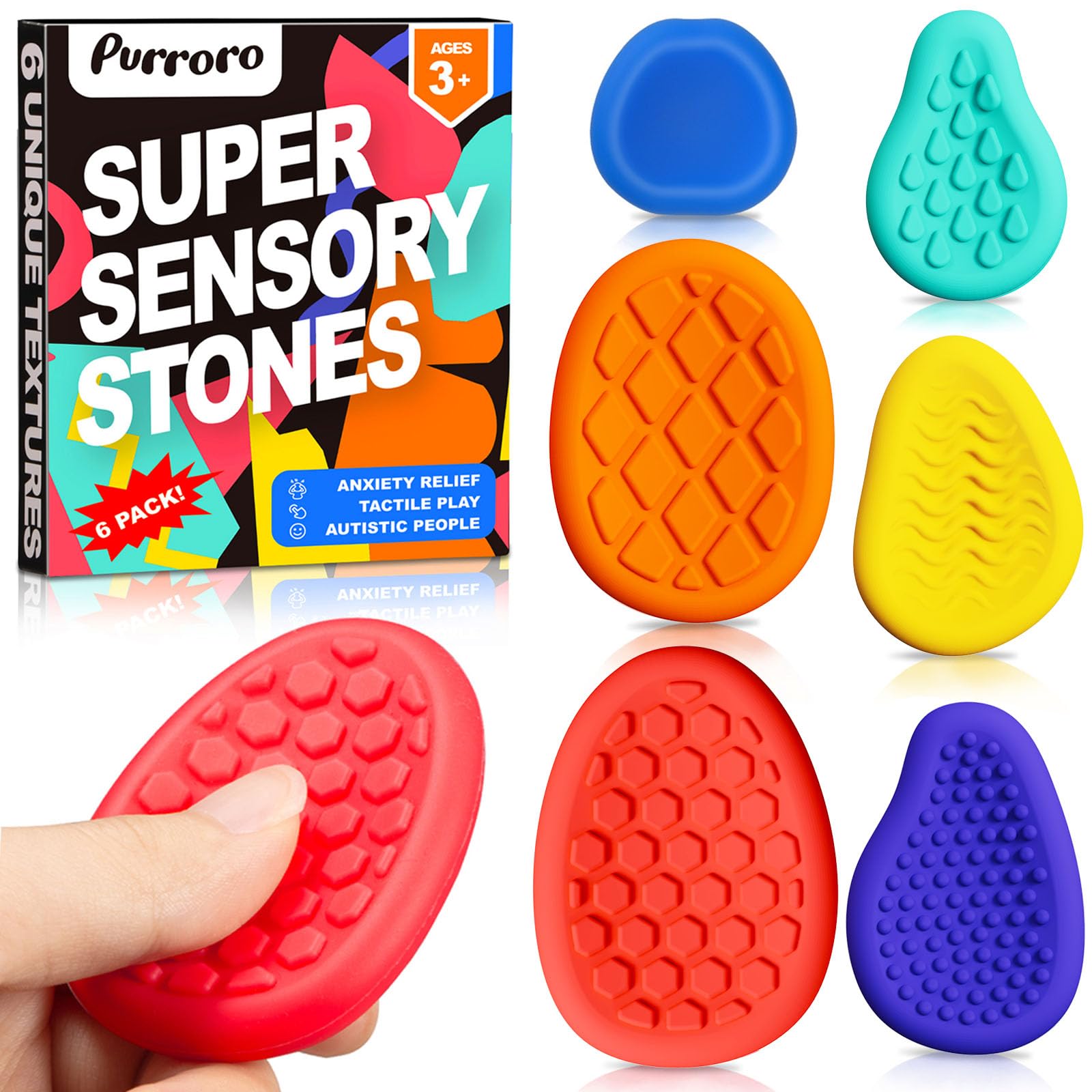 Fidget Sensory Toys for Kids & Adults with Autism ADHD: 6-Pack Silent Small Anxiety Relief Items, Quiet Fidgets & Worry Stones for Classroom Prizes, Mini Desk Toys for Calm Down