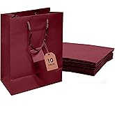 Novel Box Burgundy Gift Bags with Handles 10 Pack 8x4x10 Inches Large Paper Bulk Gift Bags for Business, Shopping, Birthday, Party Favor - Euro Tote Paper Bag for Groceries & Personal Use