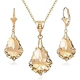 EVEVIC Austrian Crystals Baroque Pendant Necklace Earrings for Women 14K Gold Plated Hypoallergenic Leverback Drop Dangle Earrings Jewelry Set