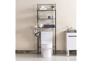 upvoted houseware 3 Shelf Over The Toilet Shelving Unit Bathroom Space Saver Corner Storage Rack Organizer, with 4-Hooks, Black