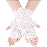 Skylety Lace Gloves for Women 1920s Sunblock Fingerless Bridal Short Floral Sunblock Gloves for Opera Tea Party