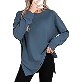 Laughido Women's Long Sleeve Crew Neck Slit Oversized Sweatshirts Pullover Loose Casual Tunic Tops 2025 Fall Clothes