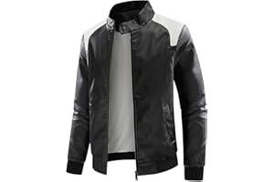 chuida Mens Stand Collar leather jacket Motorcycle Lightweight leather jacket men Faux Leather Bomber Casual Outwear