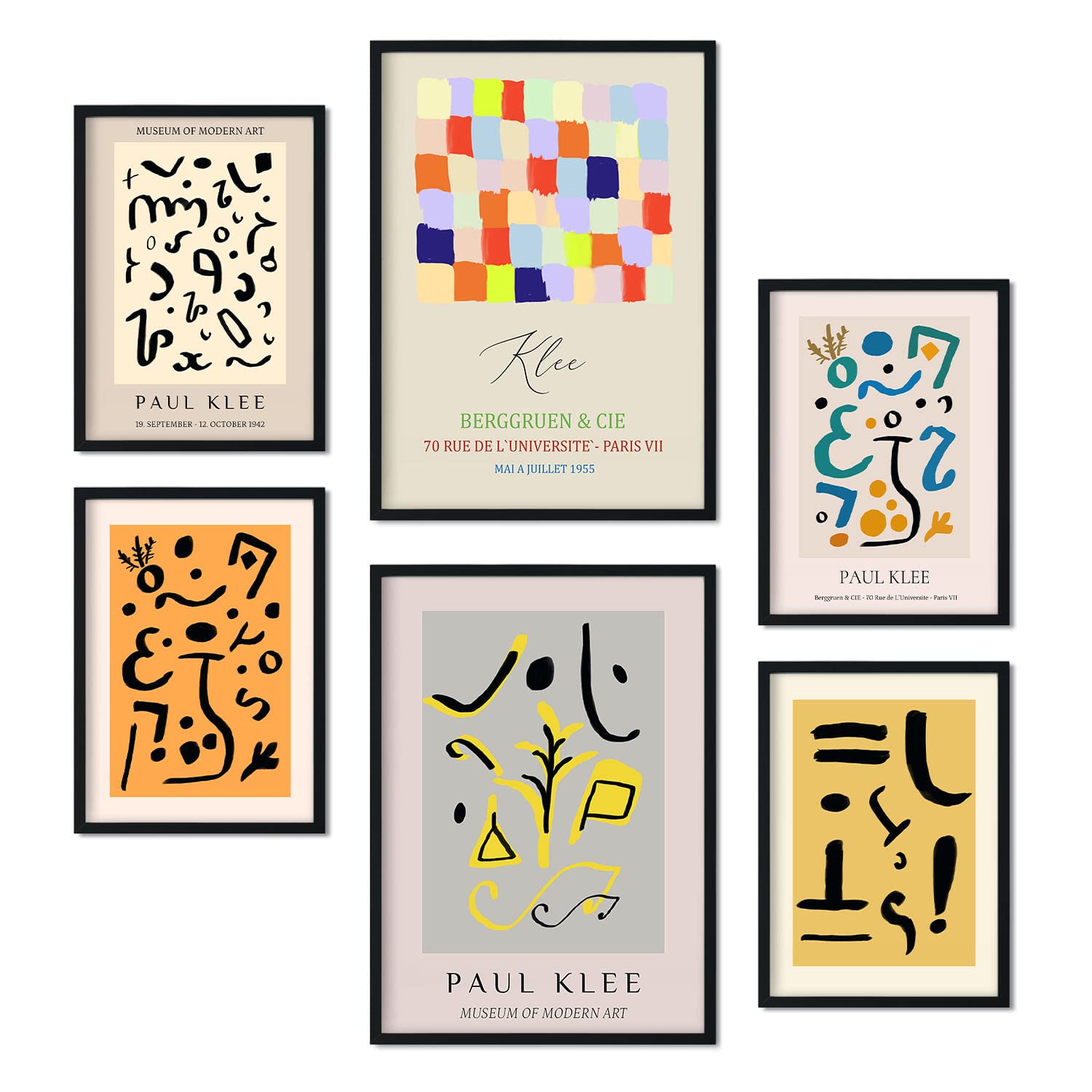 Nacnic Set of 6 posters Klee art. Collection of posters in collage aesthetic for interior decoration. Sizes A3 and A4. Frameless.