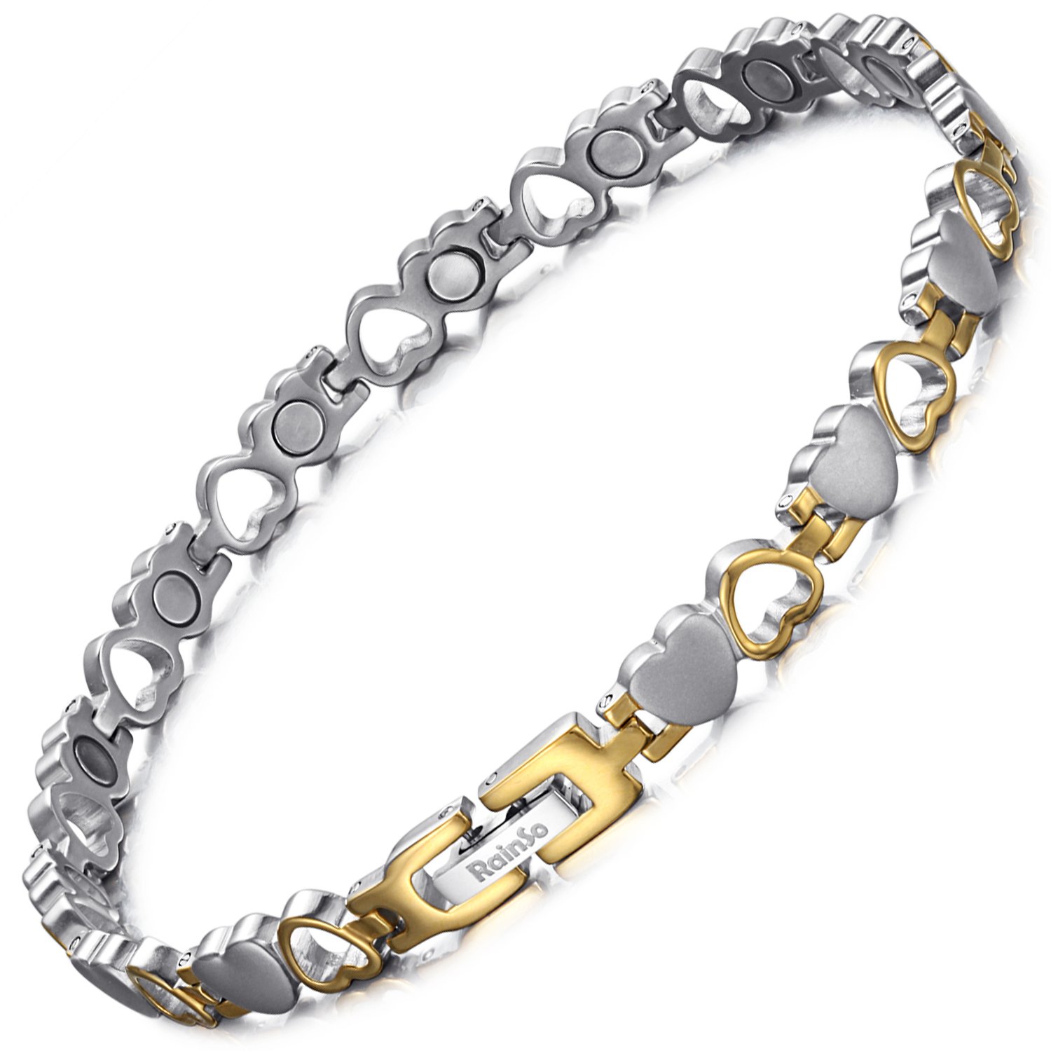 RainSo Women's Titanium Heart Design Magnetic Anklets,Silver Gold Magnets Ankets For Women Adjustable with Gift Box