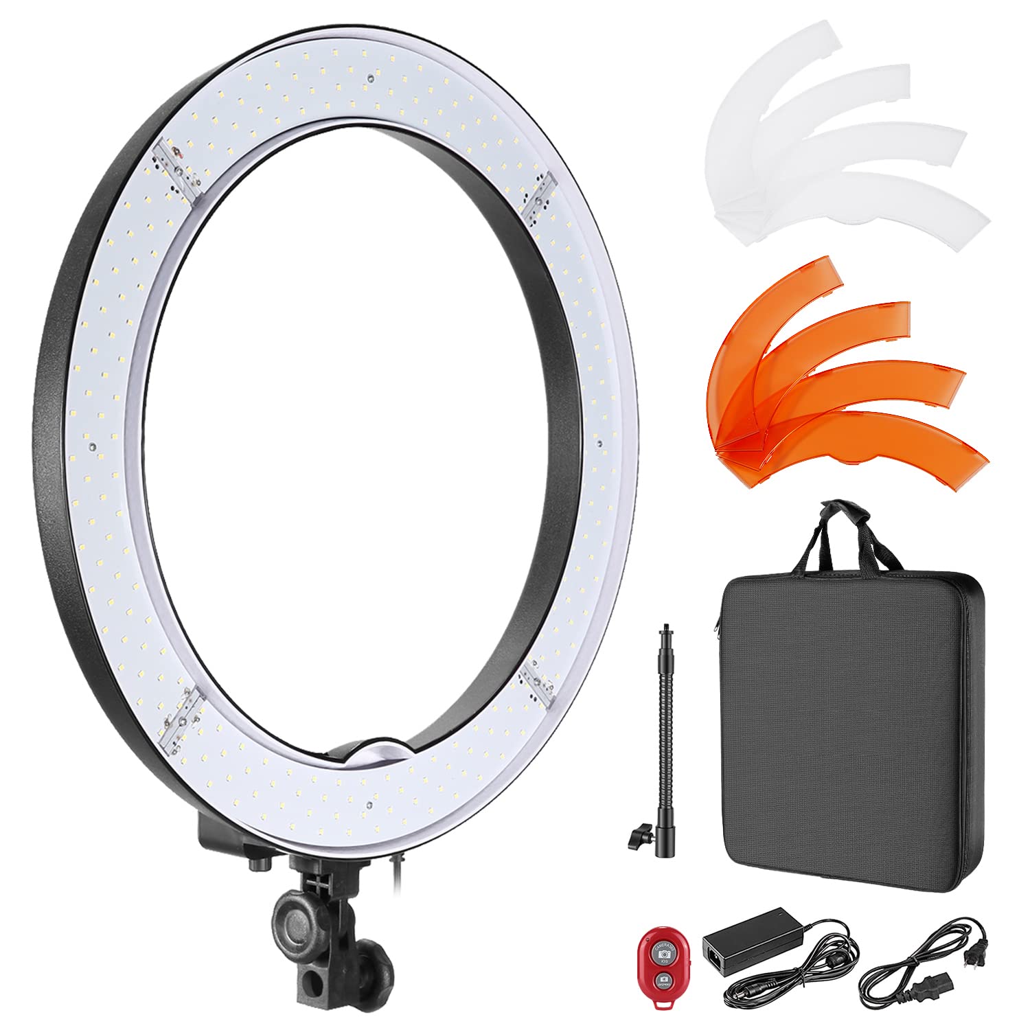 Neewer Anillo de luz de 18 pulgadas, luz regulable de 55 W 5500 K con filtro de color de 240 LED, tubo suave y bolsa de transporte para YouTube, TikTok, selfies y fotografía, compatible con cámara y teléfonos inteligentes