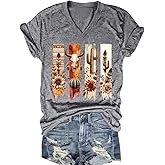 Cowgirl Shirts for Women Vintage Western Rodeo Graphic Tee Short Sleeve Tops Western Cow Skul Tee