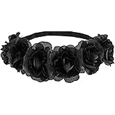 Love Sweety Delicate Dew Rose Flower Headband Floral Crown Mexican Hair Wreath (Black)