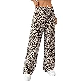 GORGLITTER Women's Leopard Cheetah Print Pants Trendy Animal Wide Leg Elastic Waist Drawstring Loose Joggers Pant