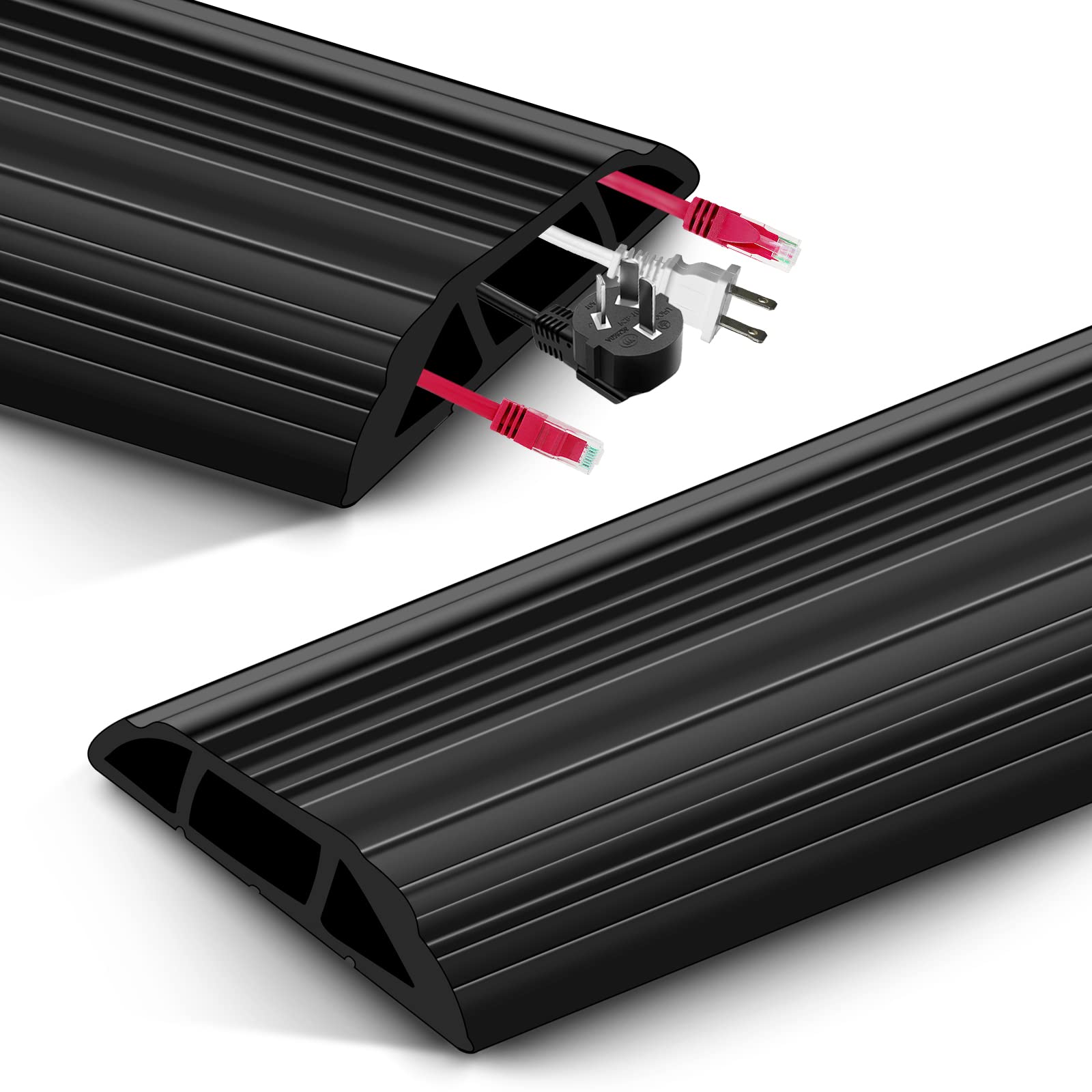 Cable Protector, Floor Cord Channel, Wire Cover,Protect Cables & Prevent Trip Hazards, Ideal for Office, Home, Gyms,Workshop and Hospitals (6m,Black)