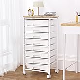 Rolling Cart with 8 Drawers, Storage Drawers Cart with Wooden Tabletop and Lockable Wheels, Craft Storage for Living Room, Office, Classroom, Craft Room, Bedroom