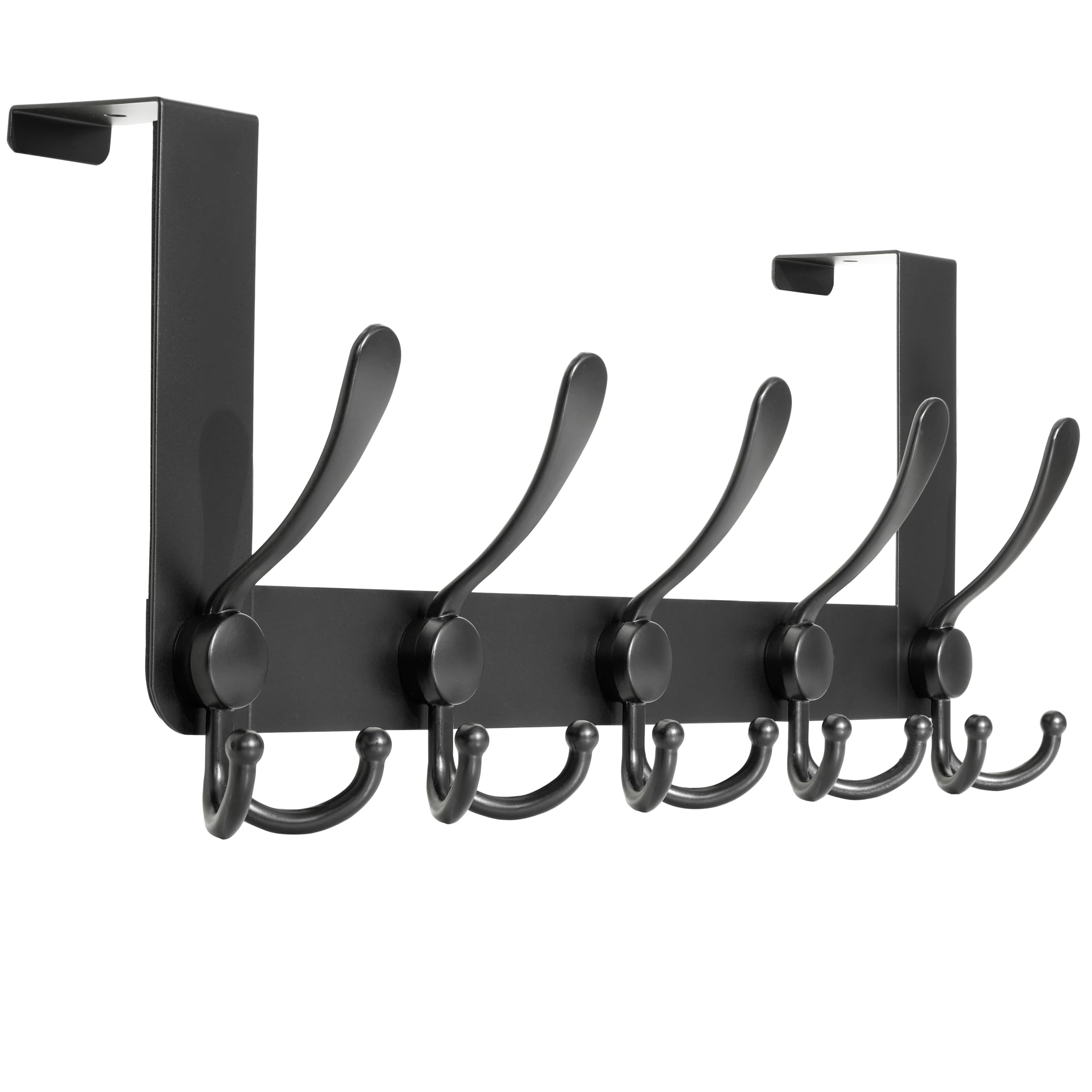 HONSKY Over Door Hook- Stylish,5 Triple Hooks Sturdy Over Door Hanger,Metal Durable Door Towel Rack for Hanging Coat,Clothes,Jacket,Black