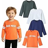 HILEELANG Kids Long Sleeve T-Shirt 4 Pack (18M–7Y) Soft Cotton Crewneck Tops for Boys & Girls Everyday Wear