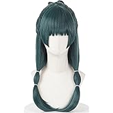 Maingua Green Wig with Bangs Pigtails Synthetic Hair for Women Daily Party Maomao Cosplay Costume Outfit Long Wigs for Women Anime Wigs for Halloween Party