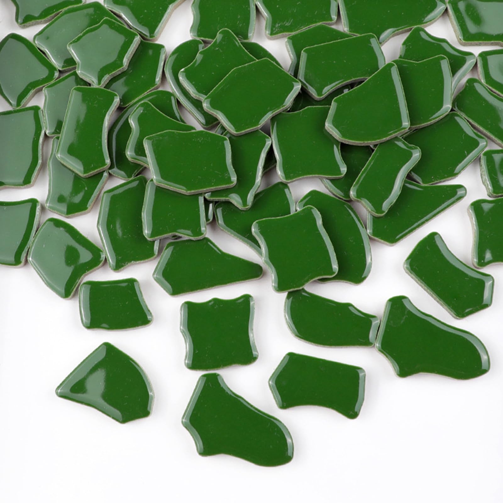 Photo 1 of 0.78"-1.57" Irregular Ceramics Mosaic Tiles,1.1LB Mosaic Pieces Stones for Home Decoration DIY Craft Plates Flowerpots Vases Cups Mosaic Making Supplies (Green)
