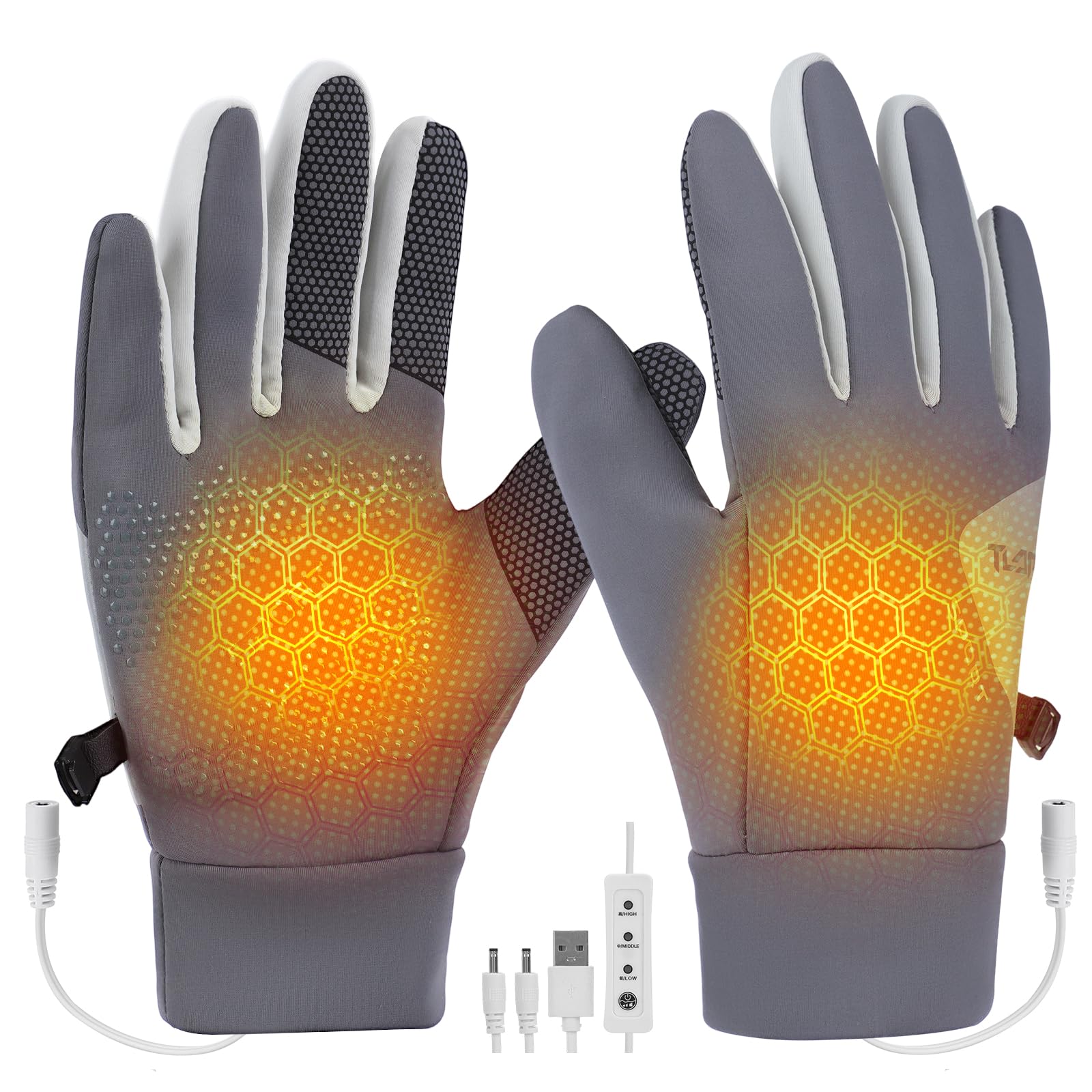 Jhua Heated Gloves for Men Women Winter Warm Gloves for Cold Weather Work USB Heating Touchscreen Glove 3 Levels Temperature Adjustable Hand Warmers Glove for Motorcycle Cycling Driving Fishing