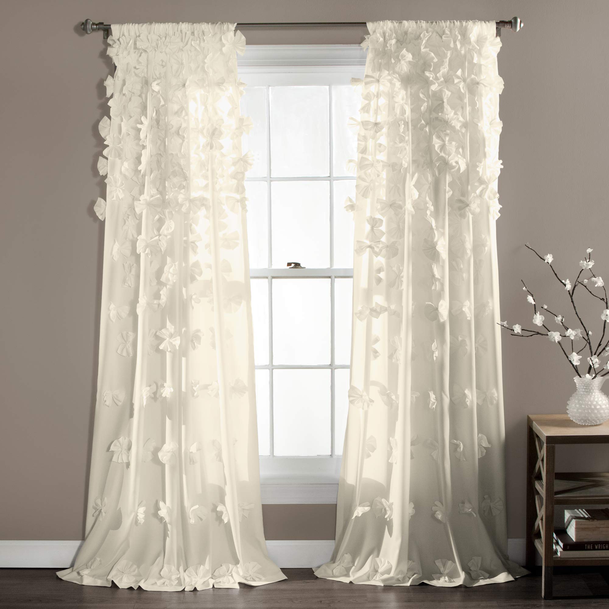 Lush Decor Riley Window Curtain (Single Panel), Polyester, Ivory, 54W x 84L