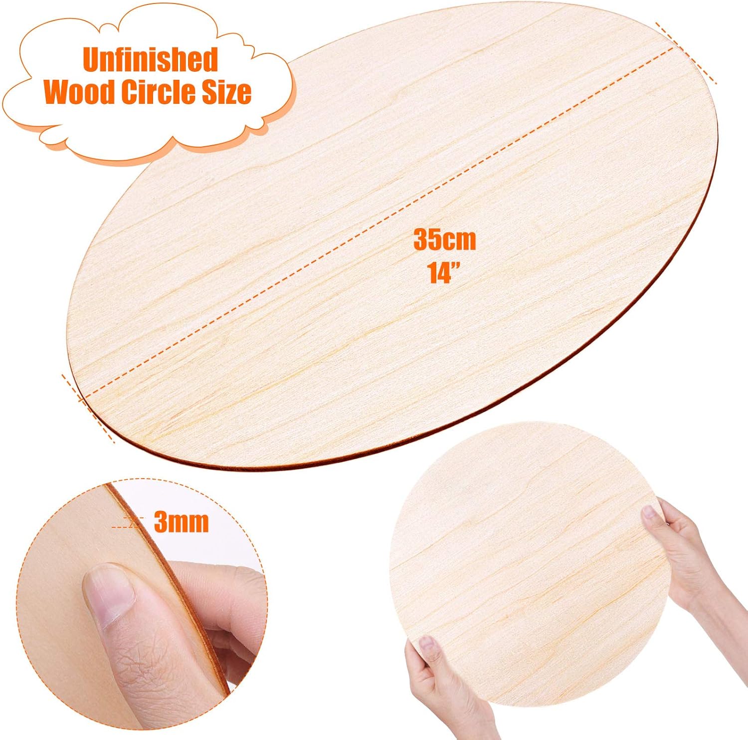 Round Wood Discs for Crafts, Audab 5 Pack 14 Inch Wood Circles Unfinished Wood Rounds Wood Plaque for Crafts, Door Hanger, Door Design, Wood Burning