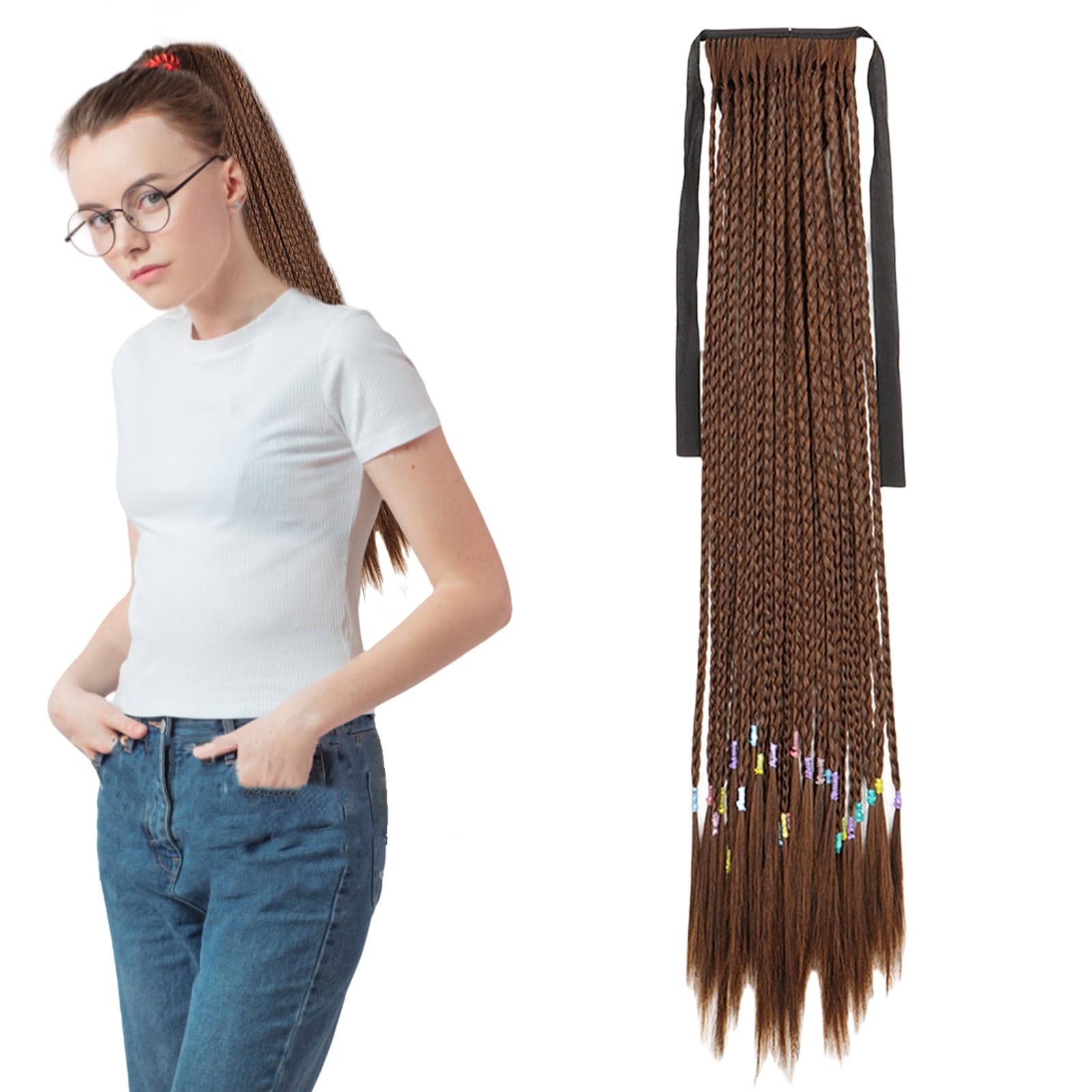 Traziewell Ponytail Extension for Fine Hair Wrap Round Braiding Hair Extension Brown Braids Extensions Hair Piece Ponytail Hair Extensions Braid for Braiding Bridal Hair Accessories for Women 2412 โ image 1