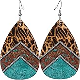 Leopard Print Blue Green Brown Faux Leather Teardrop Earrings for Women Drop Dangle Earrings