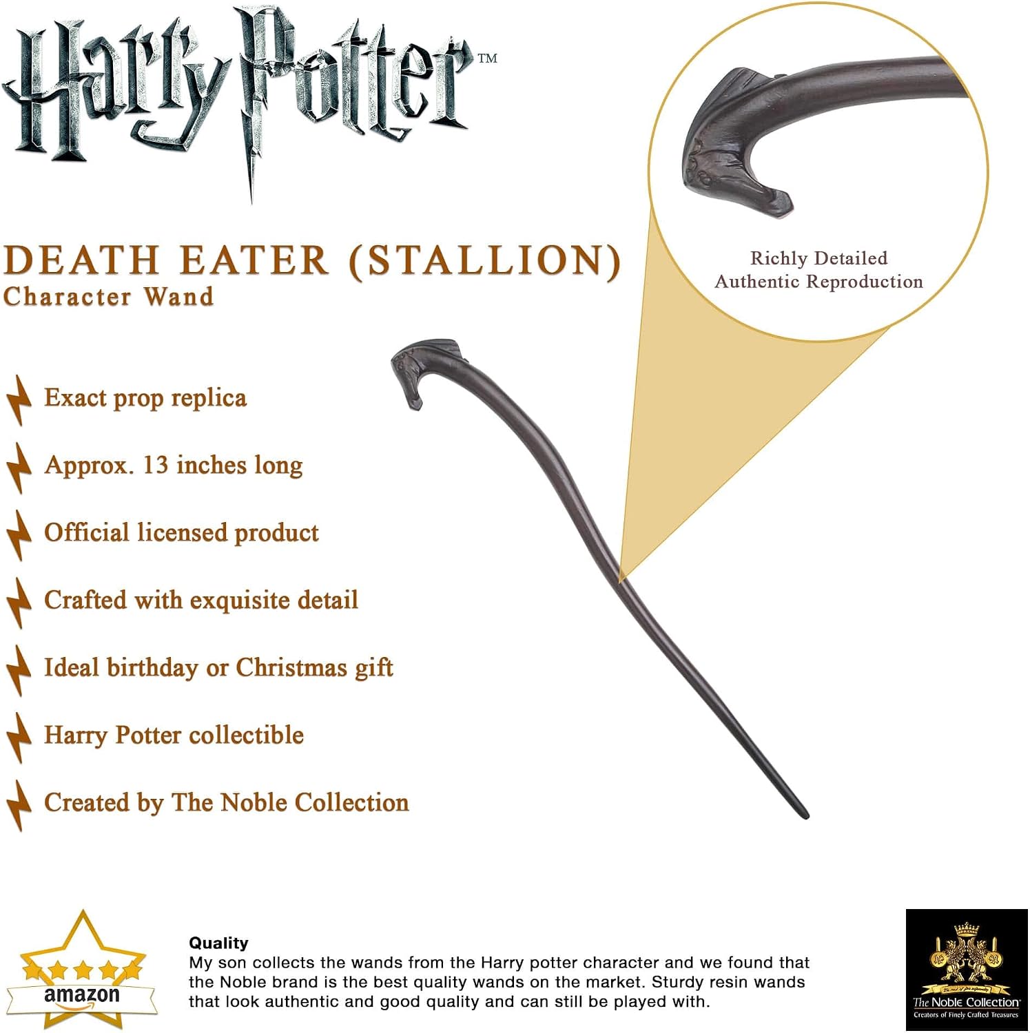 The Noble Collection, Death Eater Stallion Character Wand, 13in (33cm) Wizarding World Wand With Name Tag - Image 4