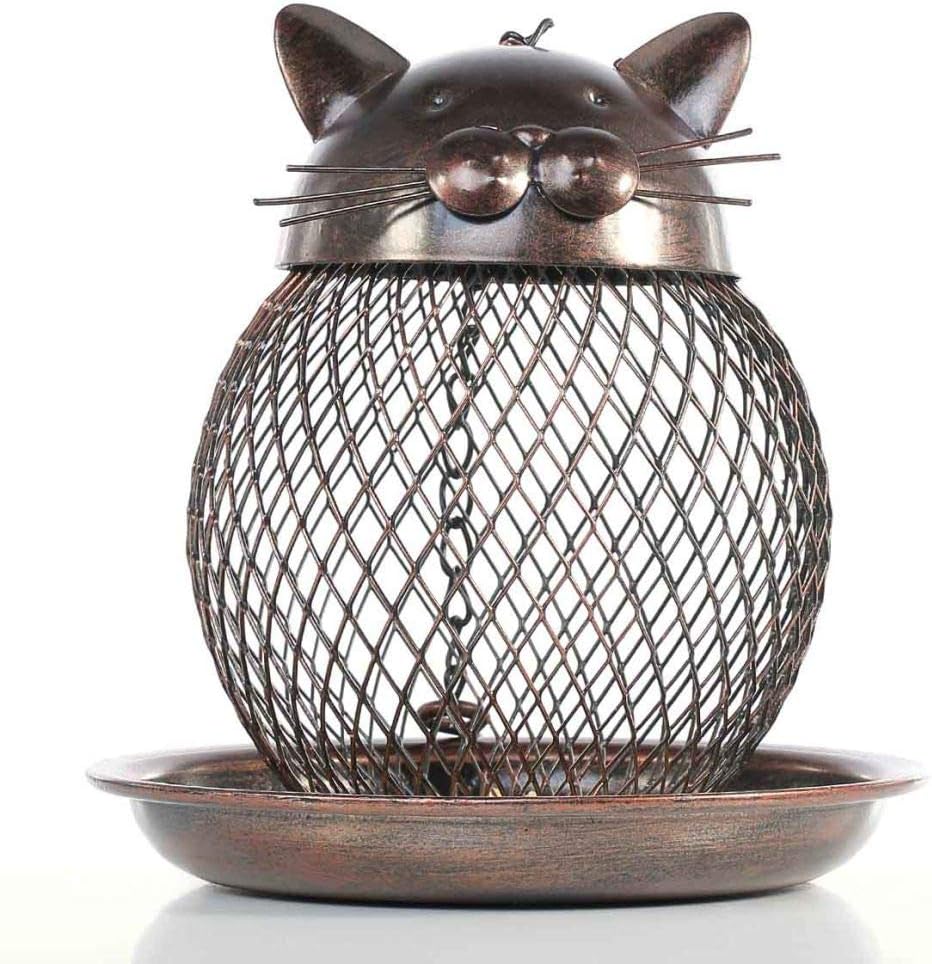 ANARUTO Cat Shaped Bird Feeder Outdoor Garden Statue Decoration Vintage Handmade Villa Decor