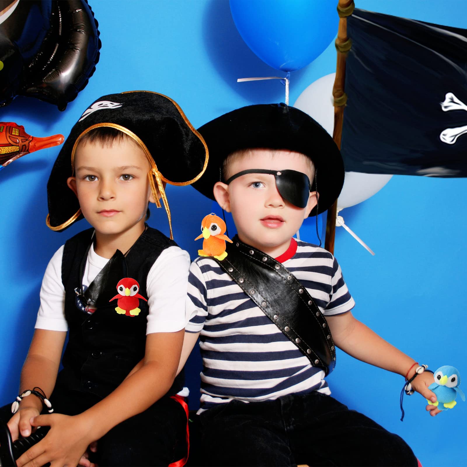 Zomiboo 9 Pieces Stuffed Parrot on Shoulder Soft Parrot Plush Animal Pirate Costume Accessory 3.5 Inch Blue Scarlet Orange Bird Toys Stuffed Bird for Holiday Pirate Party Decoration Supplies