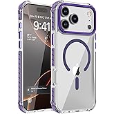 DEERLAMN Strong Magnetic Case for iPhone 17 Pro Max 6.9-Inch,[Compatible with Magsafe][Military Grade Drop Protection] Clear Slim Shockproof Protective Phone Cover-Transparent+Purple